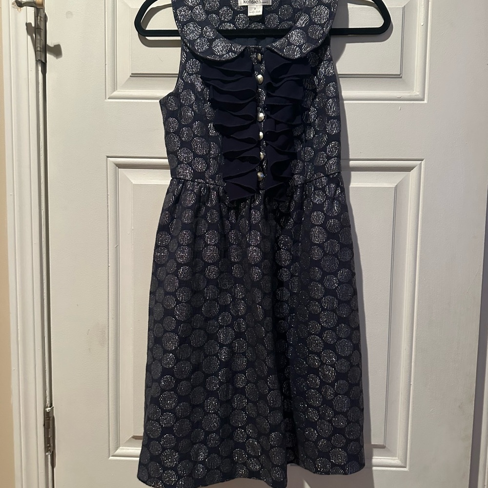 Kensie Beautiful Navy and Silver Midi Dress Size 2
